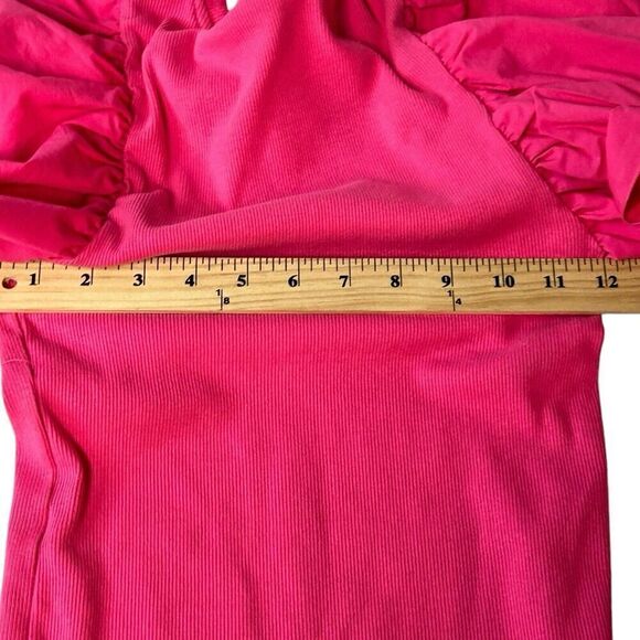 Zara Pink Ruffled Sleeve Bodysuit Ribbed Body Size M - Picture 8 of 10